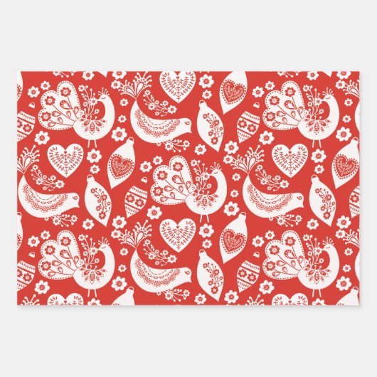 Scandinavisch kerstpatroon met bloemen en vogels inpakpapier vel (Voorkant)