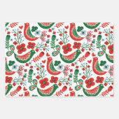 Scandinavisch kerstpatroon met bloemen en vogels inpakpapier vel (Voorkant)