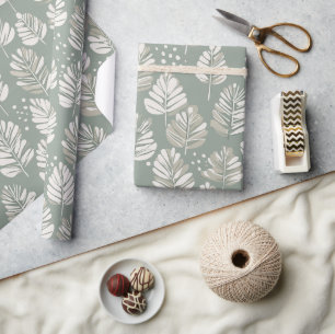Scandinavisch lichtgroen blad salie bloempatroon cadeaupapier