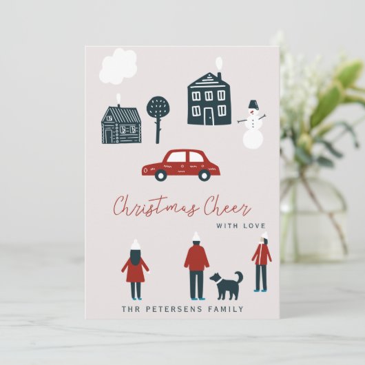 Scandinavisch modern kerstlandschap grappig kaart (Staand voorkant)