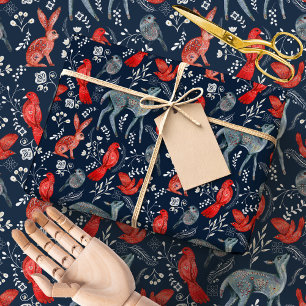 Scandinavisch Noords Volksbos Dieren Winter Cadeaupapier