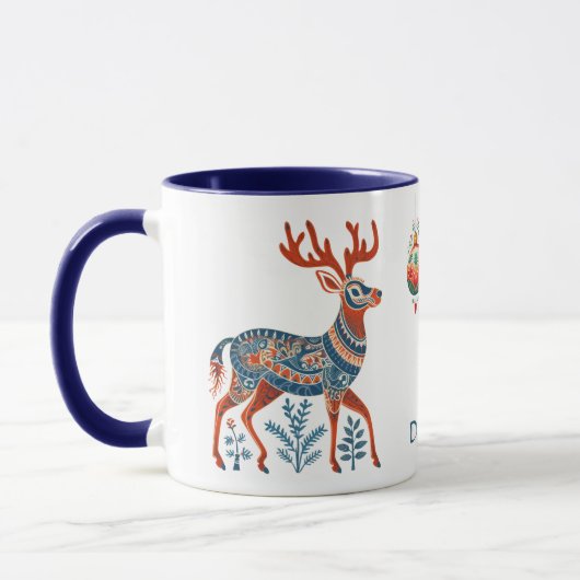 Scandinavisch rendier en bollen Monogram Mok (Links)
