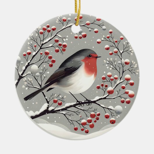 Scandinavisch Robin-Ornament Keramisch Ornament (Voorkant)