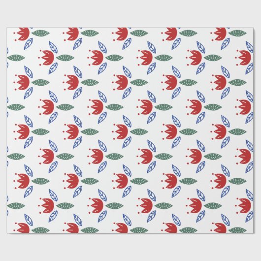 Scandinavisch rood blauw flessenpatroon kerstmis cadeaupapier (Vlak)