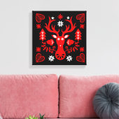 Scandinavisch rood kersthert canvas afdruk (Insitu (Woonkamer))