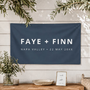 Scandinavisch Rookblauw minimalistisch huwelijk Spandoek
