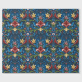 Scandinavisch Rosemaling Folk Blue Red Cadeaupapier (Vlak)