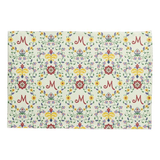 Scandinavisch Rosemaling Monogram Patroon Nordic Kussensloop (Achterkant)