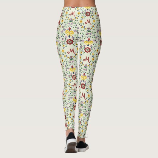 Scandinavisch Rosemaling Monogram Patroon Nordic Leggings (Achterkant)