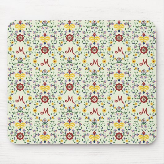 Scandinavisch Rosemaling Monogram Patroon Nordic Muismat (Voorkant)