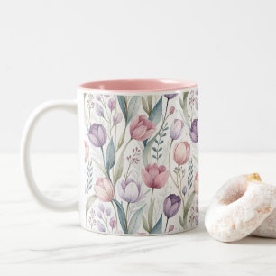 Scandinavisch tulp bloempatroon tweekleurige koffiemok