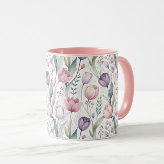 Scandinavisch tulpenbloempatroon mok (Voorkant rechts)