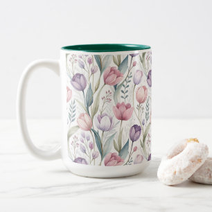 Scandinavisch tulpenbloempatroon tweekleurige koffiemok