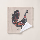 Scandinavisch Vogelpatroon Zand Groen Bad Handdoek (Wasdoekje)