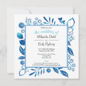 Scandinavisch winter blauw bloemenpatroon bruiloft kaart (Voorkant)