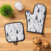 Scandinavisch winterbos ovenwant & pannenlap set (Top down)