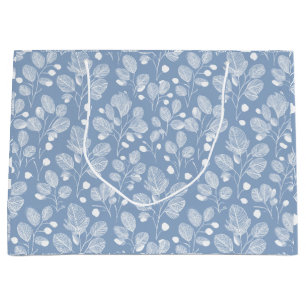 Scandinavisch Zachte Blauwe Blad Witte Bloemmotief Groot Cadeauzakje