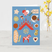 Scandinavisch/Zweeds Jul-kerstboomontwerp Kaart (Gele Bloem)