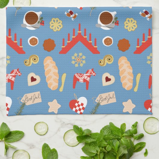 Scandinavisch/Zweeds Jul-kerstboomontwerp Theedoek (Gevouwen)