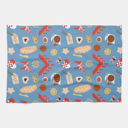 Scandinavisch/Zweeds Jul-kerstboomontwerp Theedoek (Horizontaal)