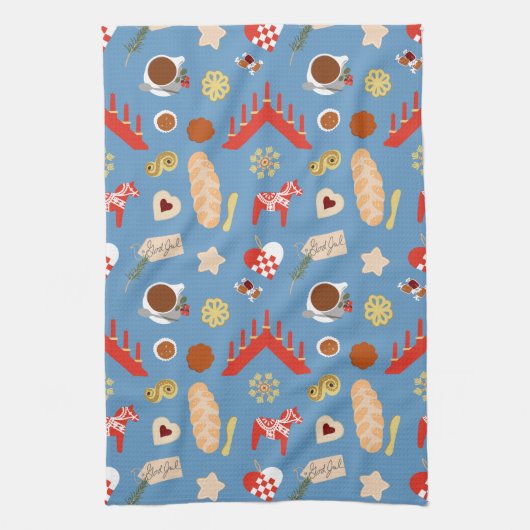 Scandinavisch/Zweeds Jul-kerstboomontwerp Theedoek (Verticaal)