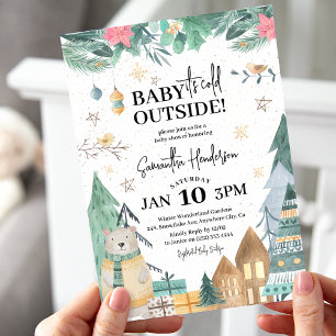Scandinavische 'Baby it's Cold Outside' Baby Showe Kaart