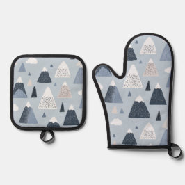Scandinavische besneeuwde bergen Oven Mitt en P Ovenwant & Pannenlap Set