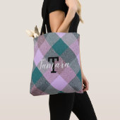 Scandinavische Blauwgroen Roze Pset Monogramnaam Draagtas (Dichtbij)