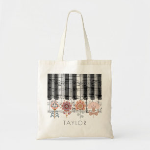 Scandinavische bloemen muziek naam tote bag