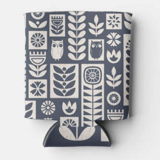 Scandinavische bloemen: wit, blauw, minimalistisch blikjeskoeler