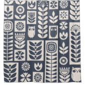 Scandinavische bloemen: wit, blauw, minimalistisch douchegordijn (Voorkant)