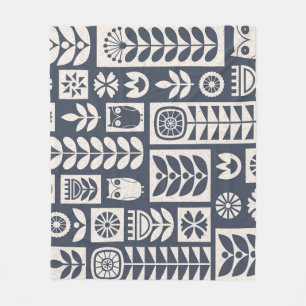 Scandinavische bloemen: wit, blauw, minimalistisch fleece deken