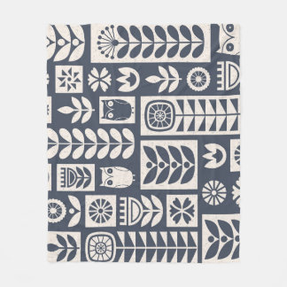 Scandinavische bloemen: wit, blauw, minimalistisch fleece deken