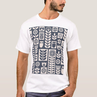 Scandinavische bloemen: wit, blauw, minimalistisch t-shirt