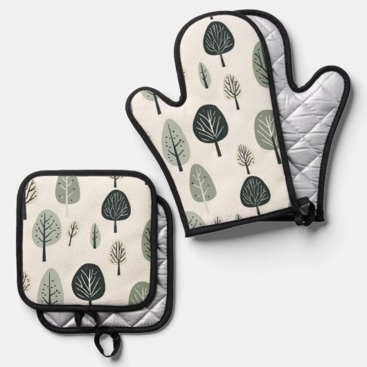 Scandinavische bosbomen Oven Mitt en Pot Holder Ovenwant & Pannenlap Set (Voorkant / Achterkant)