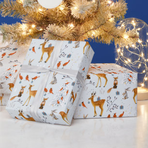 Scandinavische bosdieren kerstvakantie cadeaupapier