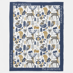 Scandinavische bosdieren sneeuwvlokken Kerstmis Fleece Deken