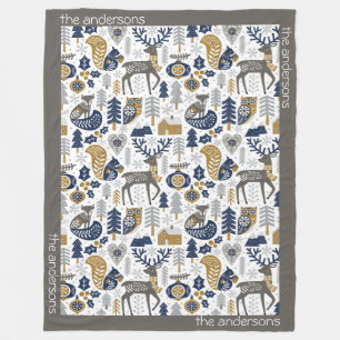 Scandinavische bosdieren Sneeuwvlokken Kerstmis Fleece Deken