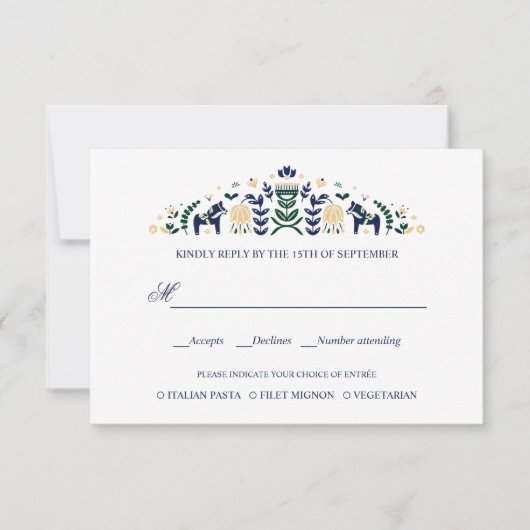 Scandinavische Dala Paard BRUILOFT RSVP V1 (Voorkant)