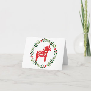 Scandinavische Dala-paarden Kerstgroetekaart Bedankkaart