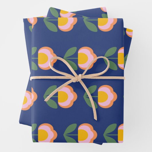 Scandinavische Deense Folk Flower Pattern (blauw) Inpakpapier Vel (In situ)