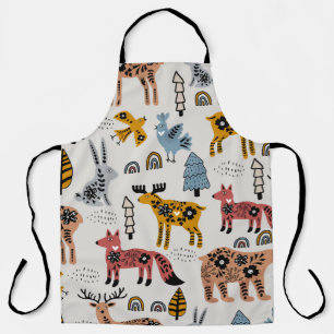 Scandinavische dieren, bloemig, schattig patroon. schort