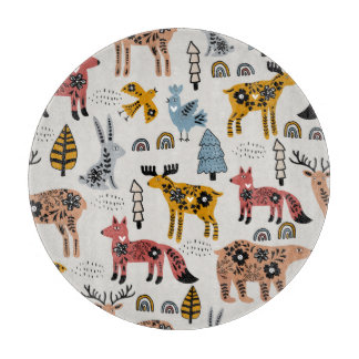 Scandinavische dieren, bloemig, schattig patroon. snijplank