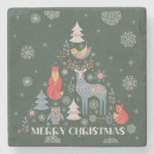 Scandinavische diersnowflake rendierboom groen stenen onderzetter (Voorkant)