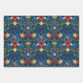 Scandinavische Folk Art Blue Red Floral Pattern Inpakpapier Vel (Voorkant 3)