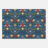 Scandinavische Folk Art Blue Red Floral Pattern Inpakpapier Vel (Voorkant)