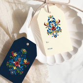 Scandinavische Folk Art Blue Red Floral Rosemaling Cadeaulabel