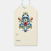 Scandinavische Folk Art Blue Red Floral Rosemaling Cadeaulabel (Achterkant)