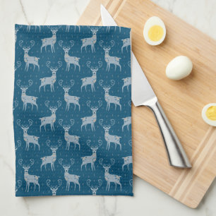 Scandinavische folk Art Deer over blauw Theedoek