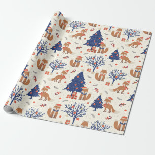 Scandinavische Folk Art Fox in sneeuwkerstboom Cadeaupapier